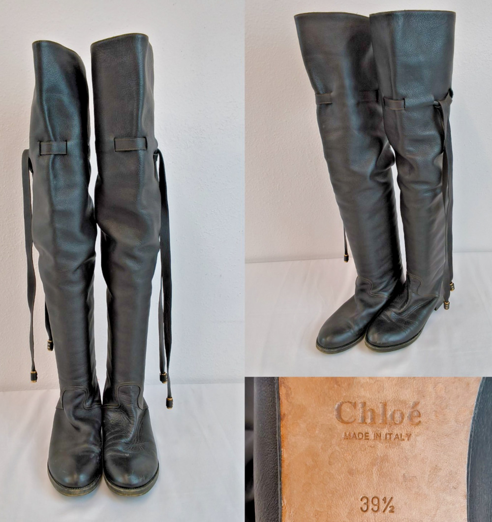 Chloé Over-The-Knee Tall Boots Womens EU39.5 (US9) Black Leather Flat #W5539